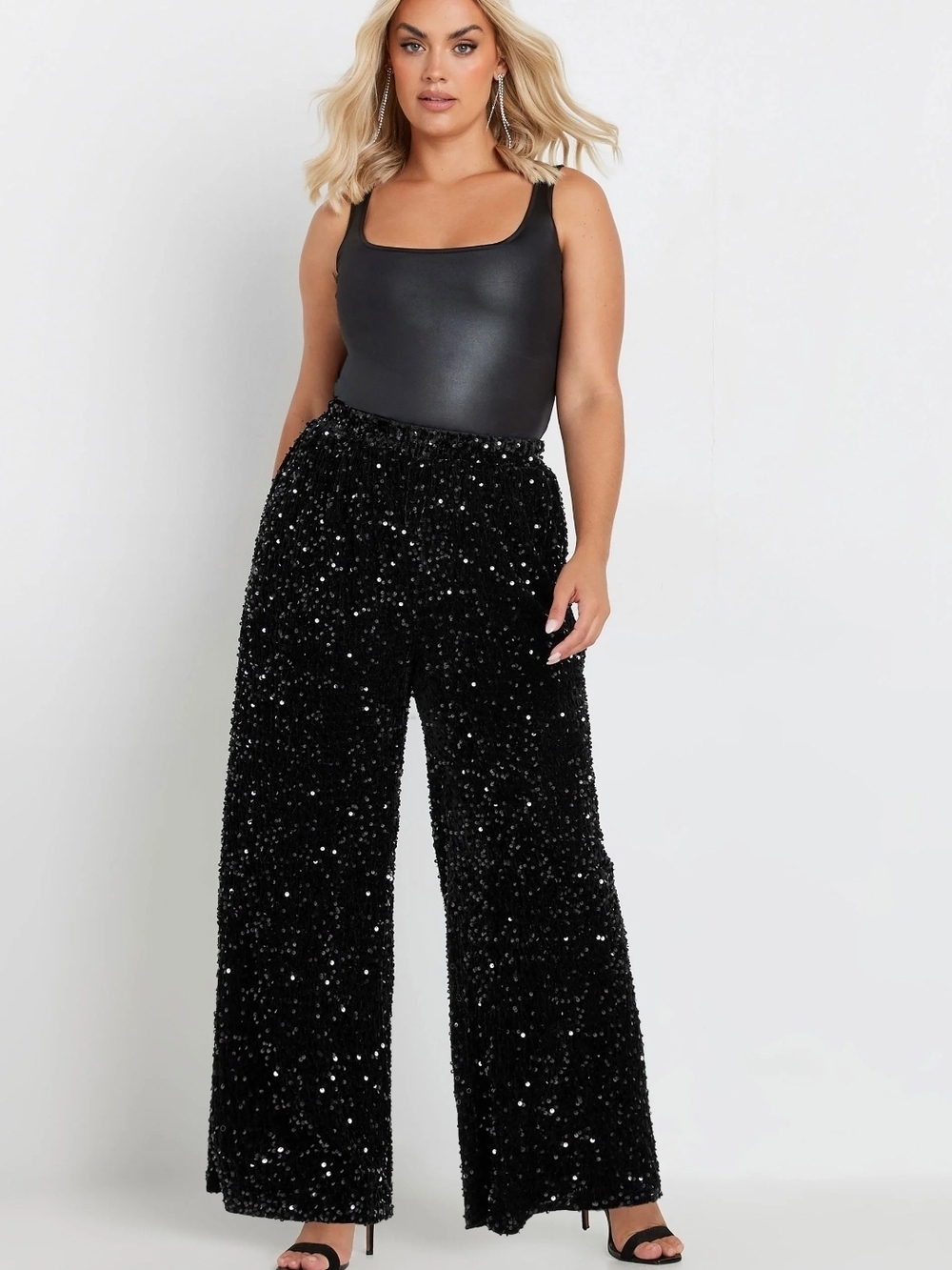 Vince Camuto Black  Wide-Leg Pants Disco Sequined Pull-On Flare 18W-20W